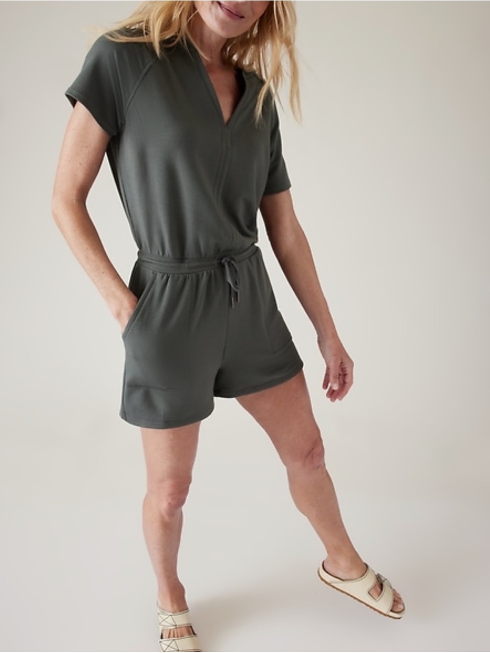 Athleta Women’s Bali Green V Neck Balance Romper Small